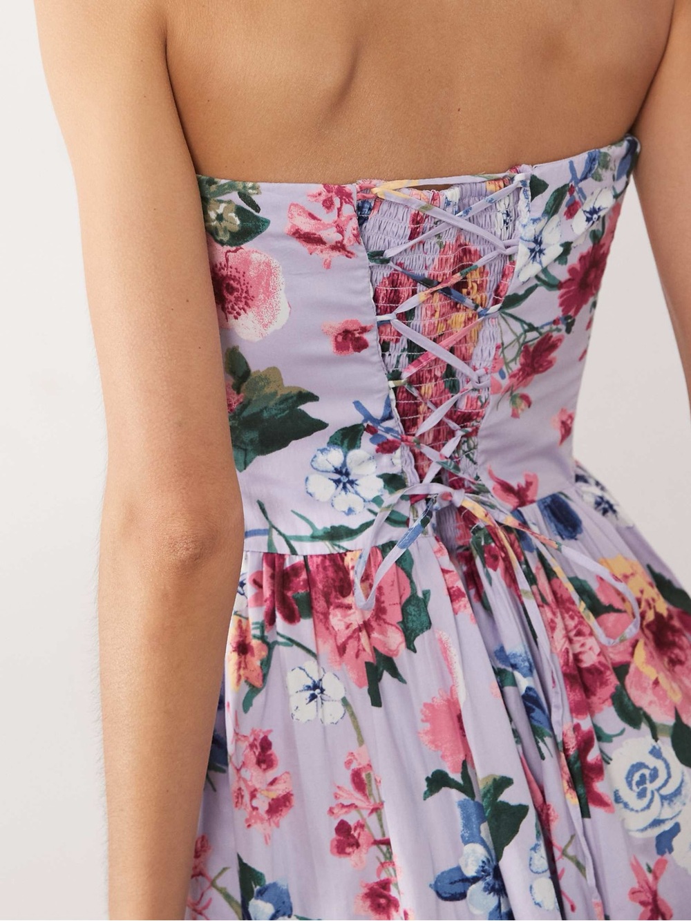 Abercrombie & Fitch bandeau corset waist detail maxi dress in floral print Sz M - Picture 2 of 7